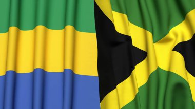 GABON ve JAMAICA bayrakları gerçekçi kumaş dokusuyla