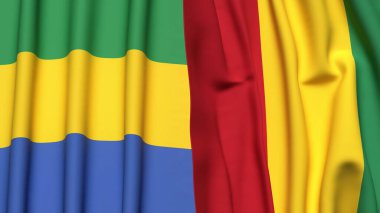 GABON ve Gine bayrakları gerçekçi kumaş dokusuyla
