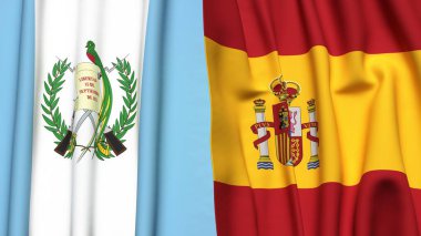 Guatemala ve İspanya bayrakları gerçekçi kumaş dokusuyla