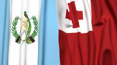 Guatemala ve TONGA bayrakları gerçekçi kumaş dokusuyla