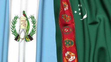 Gerçekçi kumaş dokusuna sahip Guatemala ve Türkmenistan bayrakları