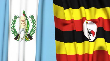 GATEMALA ve UGANDA bayrakları gerçekçi kumaş dokusuyla