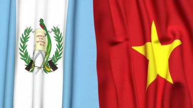 GATEMALA ve VİETNAM bayrakları gerçekçi kumaş dokusuyla