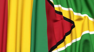 Guinea ve GUYANA bayrakları gerçekçi kumaş dokusuyla
