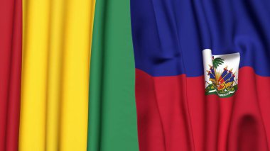 Guinea ve HAITI bayrakları gerçekçi kumaş dokusuyla