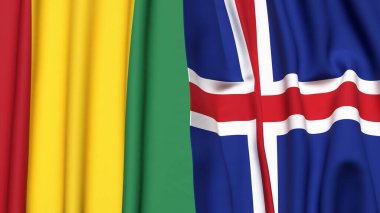 Guinea ve İzlanda bayrakları gerçekçi kumaş dokusuna sahiptir.