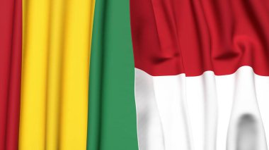 Gerçekçi kumaş dokusuna sahip Guinea ve INDONEA bayrakları