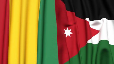 Guinea ve JORDAN bayrakları gerçekçi kumaş dokusuyla