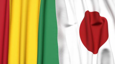 Guinea ve Japon bayrakları gerçekçi kumaş desenli.