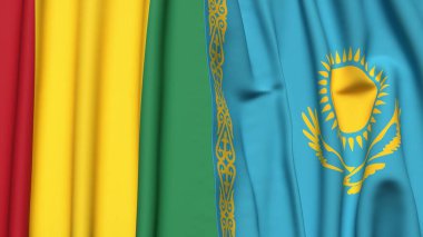 Guinea ve KAZAKHSTAN bayrakları gerçekçi kumaş dokusuyla