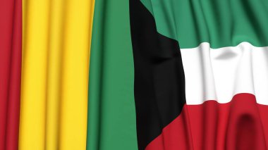 Guinea ve KUWAIT bayrakları gerçekçi kumaş dokusuyla