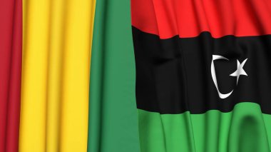 Gerçekçi kumaş dokusuna sahip Guinea ve LIBYA bayrakları