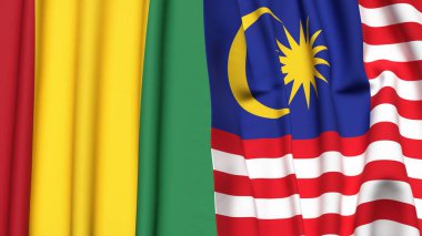 Guinea ve Malezya bayrakları gerçekçi kumaş dokusuyla