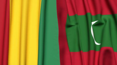 Guinea ve MALDIVES bayrakları gerçekçi kumaş dokusuyla