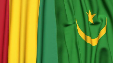 Guinea ve Mauritania bayrakları gerçekçi kumaş dokusuna sahiptir.