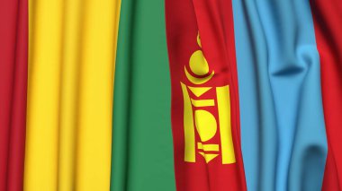 Guinea ve Mongo bayrakları gerçekçi kumaş dokusuna sahip.