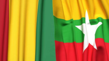 Guinea ve Myanmar bayrakları gerçekçi kumaş dokusuyla