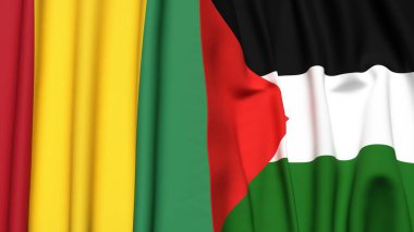 Guinea ve Filistin 4k bayrakları gerçekçi kumaş dokusuyla