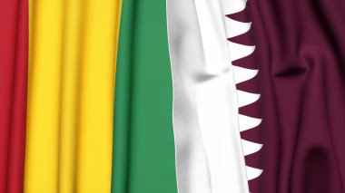 Guinea ve Katar 'ın gerçekçi kumaş dokusuna sahip bayrakları