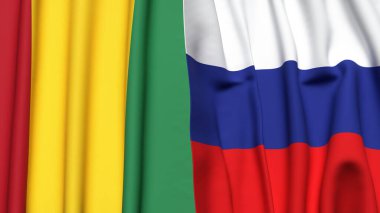 Gerçekçi kumaş dokusuna sahip Guinea ve RUSSIA bayrakları