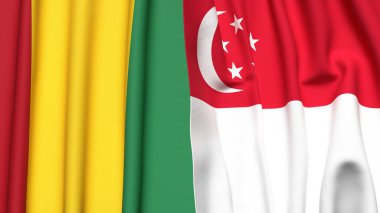 Guinea ve SINGAPORE bayrakları gerçekçi kumaş dokusuyla