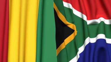 Guinea ve Güney Afrika 'nın gerçekçi kumaş dokusuyla bayrakları