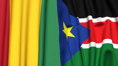 Guinea ve Güney Sudan bayrakları gerçekçi kumaş dokusuyla