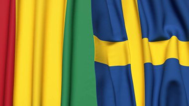 Guinea ve SWEDEN bayrakları gerçekçi kumaş dokusuyla