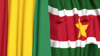 Guinea ve SURINAME bayrakları gerçekçi kumaş dokusuyla