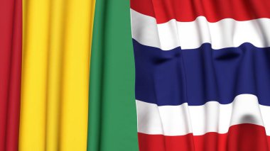 Guinea ve Tayland bayrakları gerçekçi kumaş dokusuyla