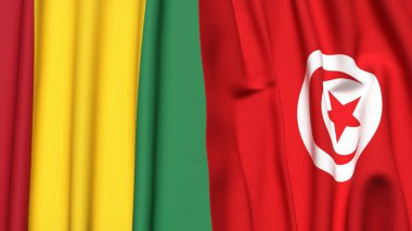 Guinea ve TUNISIA bayrakları gerçekçi kumaş dokusuyla