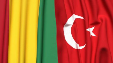 Guinea ve TURKEY bayrakları gerçekçi kumaş dokusuyla