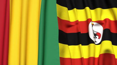 Guinea ve UGANDA bayrakları gerçekçi kumaş dokusuyla