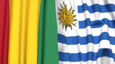 Guinea ve Uruguay bayrakları gerçekçi kumaş dokusuyla