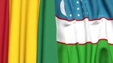 Guinea ve UZBEKISTAN bayrakları gerçekçi kumaş dokusuyla