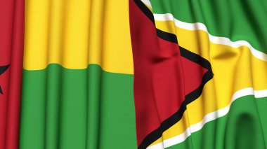Guinea-BISSAU ve GUYANA 'nın gerçekçi kumaş dokusuyla bayrakları