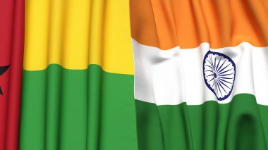 Guinea-BISSAU ve Hindistan 'ın gerçekçi kumaş dokusuna sahip bayrakları
