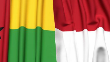 Guinea-BISSAU ve İndonezya 'nın gerçekçi kumaş dokusuna sahip bayrakları