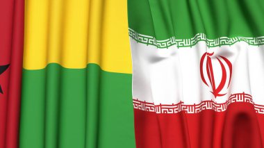 Guinea-BISSAU ve İranlıların gerçekçi kumaş dokusuna sahip bayrakları