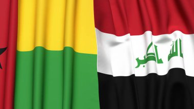 Guinea-BISSAU ve IRAQ bayrakları gerçekçi kumaş dokusuyla