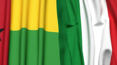 Guinea-BISSAU ve İtalyanlığın gerçekçi kumaş dokusuyla bayrakları