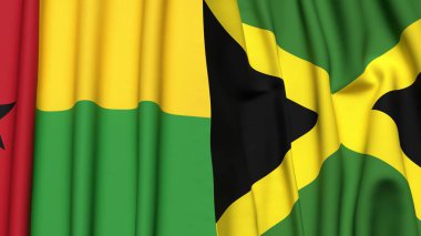 Guinea-BISSAU ve JAMAICA 'nın gerçekçi kumaş dokusuyla bayrakları