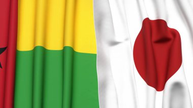 Guinea-BISSAU ve gerçekçi kumaş dokusuna sahip Japon bayrakları