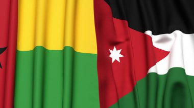 Guinea-BISSAU ve JORDAN 'ın gerçekçi kumaş dokusuyla bayrakları