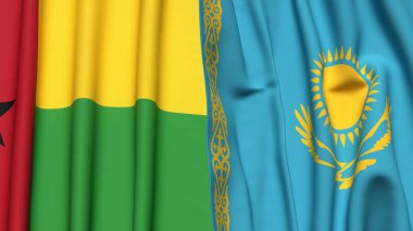 Guinea-BISSAU ve KAZAKHSTAN bayrakları gerçekçi kumaş dokusuyla