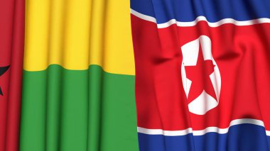 Guinea-BISSAU ve KOREA Kuzey Bayrakları gerçekçi kumaş dokusuyla