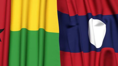 Guinea-BISSAU ve LAOS bayrakları gerçekçi kumaş dokusuyla