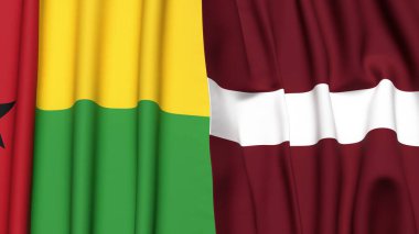 Guinea-BISSAU ve LATVIA bayrakları gerçekçi kumaş dokusuyla