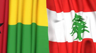Guinea-BISSAU ve LEBANON bayrakları gerçekçi kumaş dokusuyla