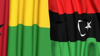 Guinea-BISSAU bayrakları ve gerçekçi kumaş dokusuna sahip LIBYA